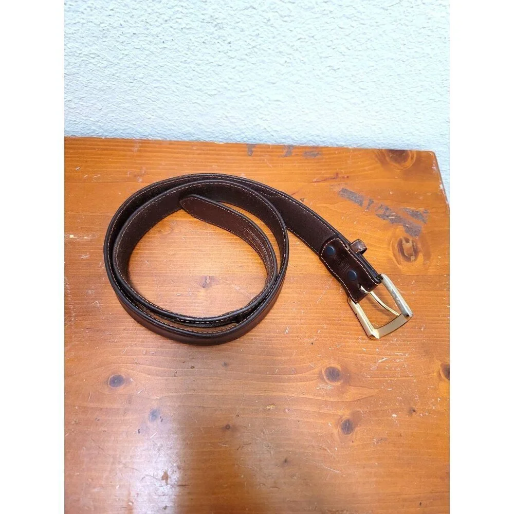 Brown Men Leather Belt With Brass Buckle size 40